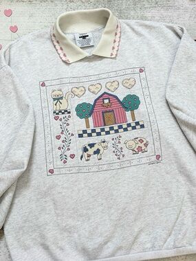 Gopher Sport Vintage Cottagecore Sweatshirt Crewneck Sweater Farm Cat Hearts XL